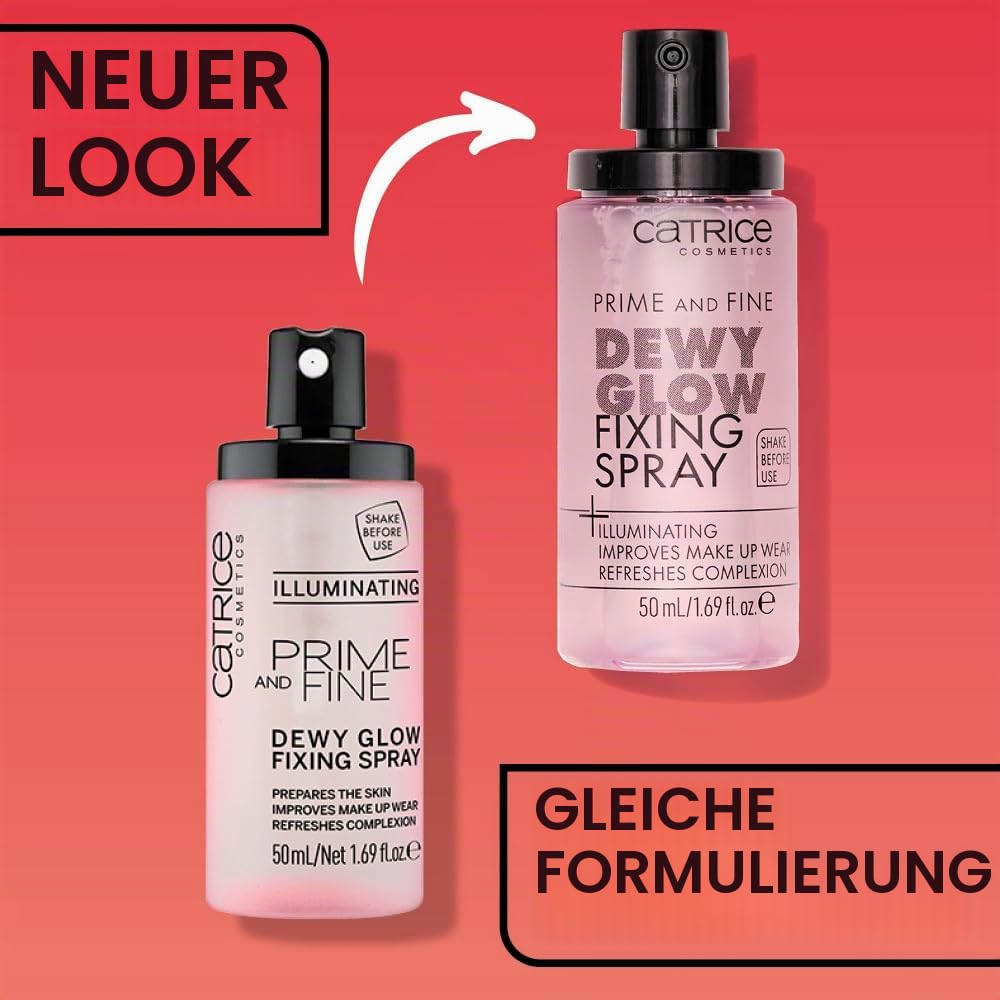 Catrice Prime And Fine Dewy Glow Fixing Spray, Transparent, fixierend, erfrischend, aufhellend, vegan, ohne Alkohol, ohne Parabene, ohne Mikroplastikpartikel, 1er Pack (50ml)