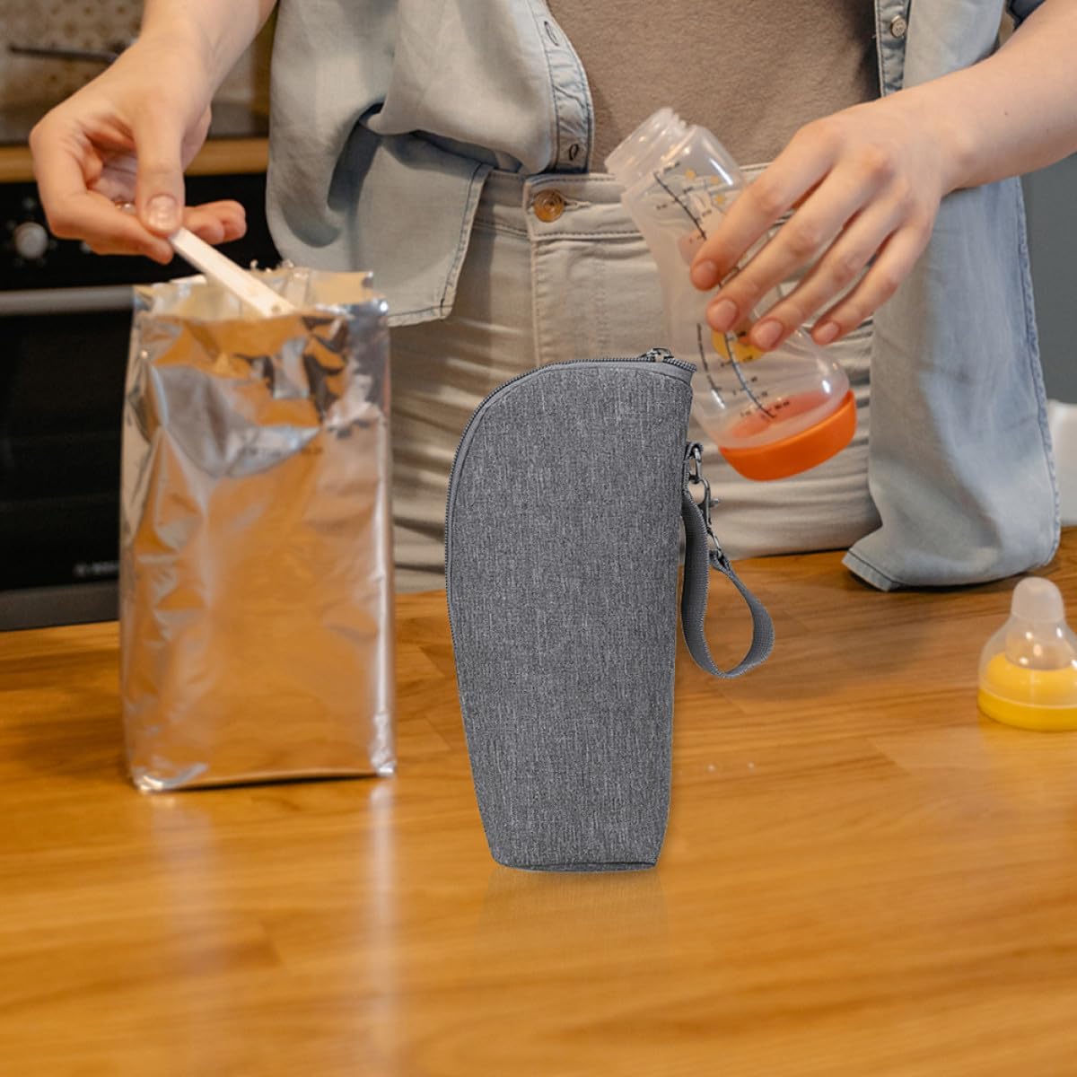 Vaguelly 2Pcs Portable Food Bottle Carrier and Insulated Milk Bottle Bag for Travel and Stroller Accessory Thermal Cooler Pouch, Gray