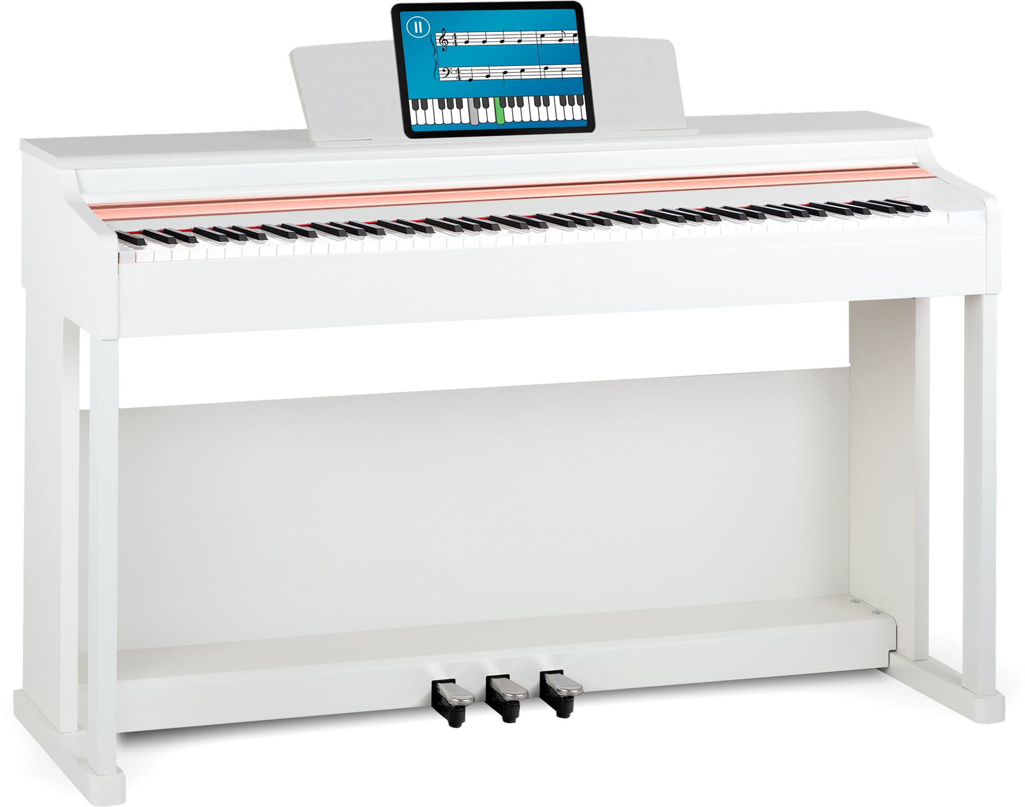 McGrey DP-19 WM Piano numérique avec 88 touches lestées avec clavier pondérée action de marteau et vélocité - 8 sonorités - 32 rythmes - Clavier électrique avec 3 pédales - Blanc mat