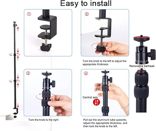Miniatura 4 de Soporte para cámara de escritorio Regetek Soporte de montaje de escritorio con cabeza de bola giratoria de 360, soporte de montaje de mesa de 16-33