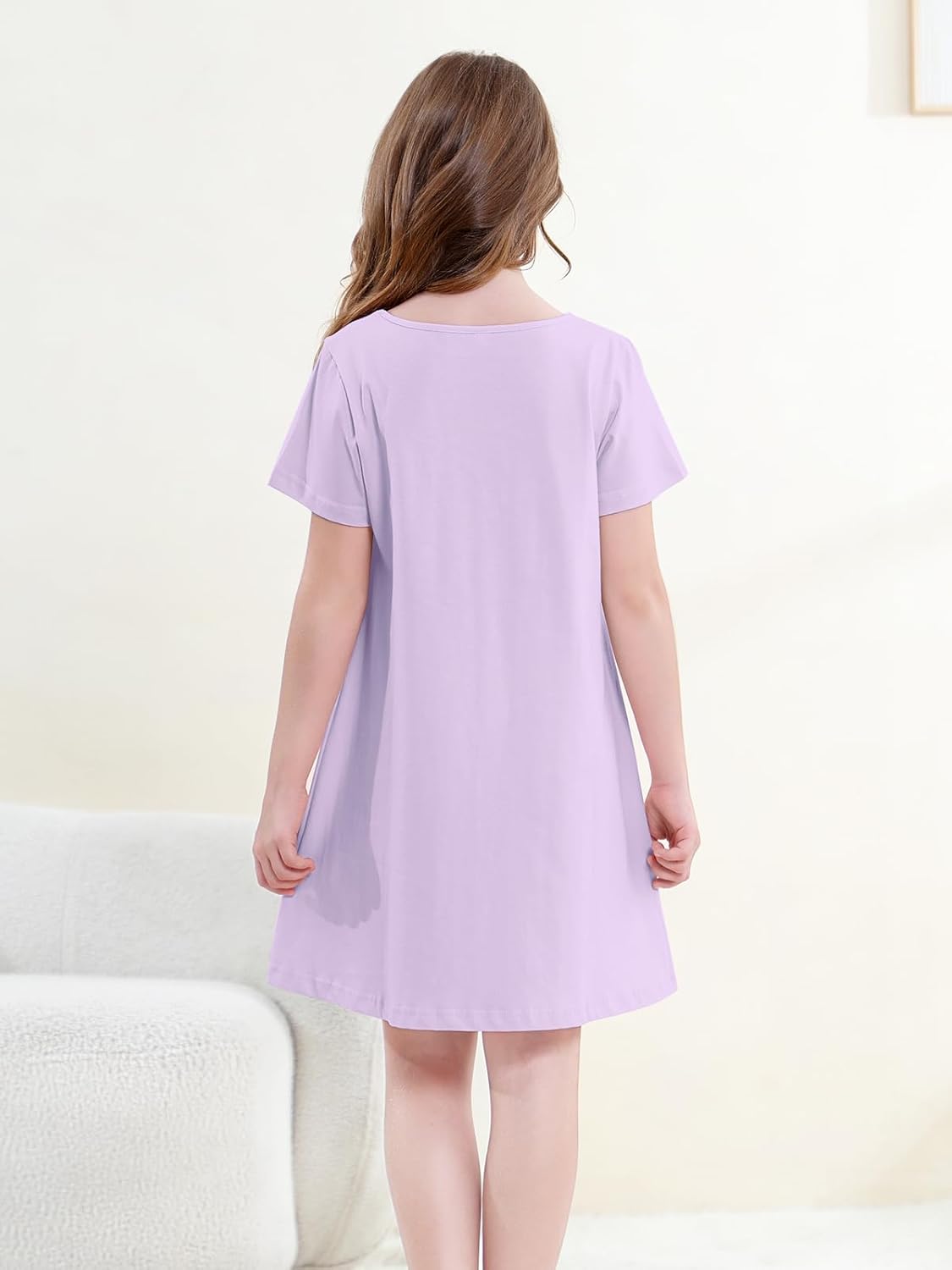 QZH.DUAO Girls Nightgowns 100% Cotton Short Sleeve Sleep Shirts Nightdress Sleepwear 5-14 - Image 5