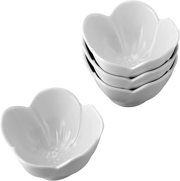 UP Floral Shape Dessert Bowls, Melamine Ice Cream Bowls, Small Prep Bowls, Durable and BPA-Free, for Dipping Sauce, Ice Cream, and Side Dishes, White, 4.75 Inch, Set of 4