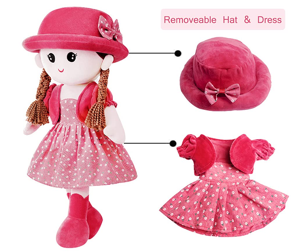 Poupée de Chiffon Fille Mignon Jouet en Peluche Bébé Douce Poupée Princesse Chapeau et Vêtements Détachables, à Partir de 0 Ans +, pour Anniversaire,de baptême,Valentin, Noël