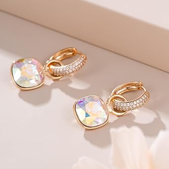 Xuping フープイヤリング 女性用 トレンディ ダングル クリスタル ハギー 14k 金メッキ キュービックジルコニア 低刺激性 イヤリング ジュエリー Ab、キュービックジルコニア、クリスタル, キュービックジルコニア, クリスタル