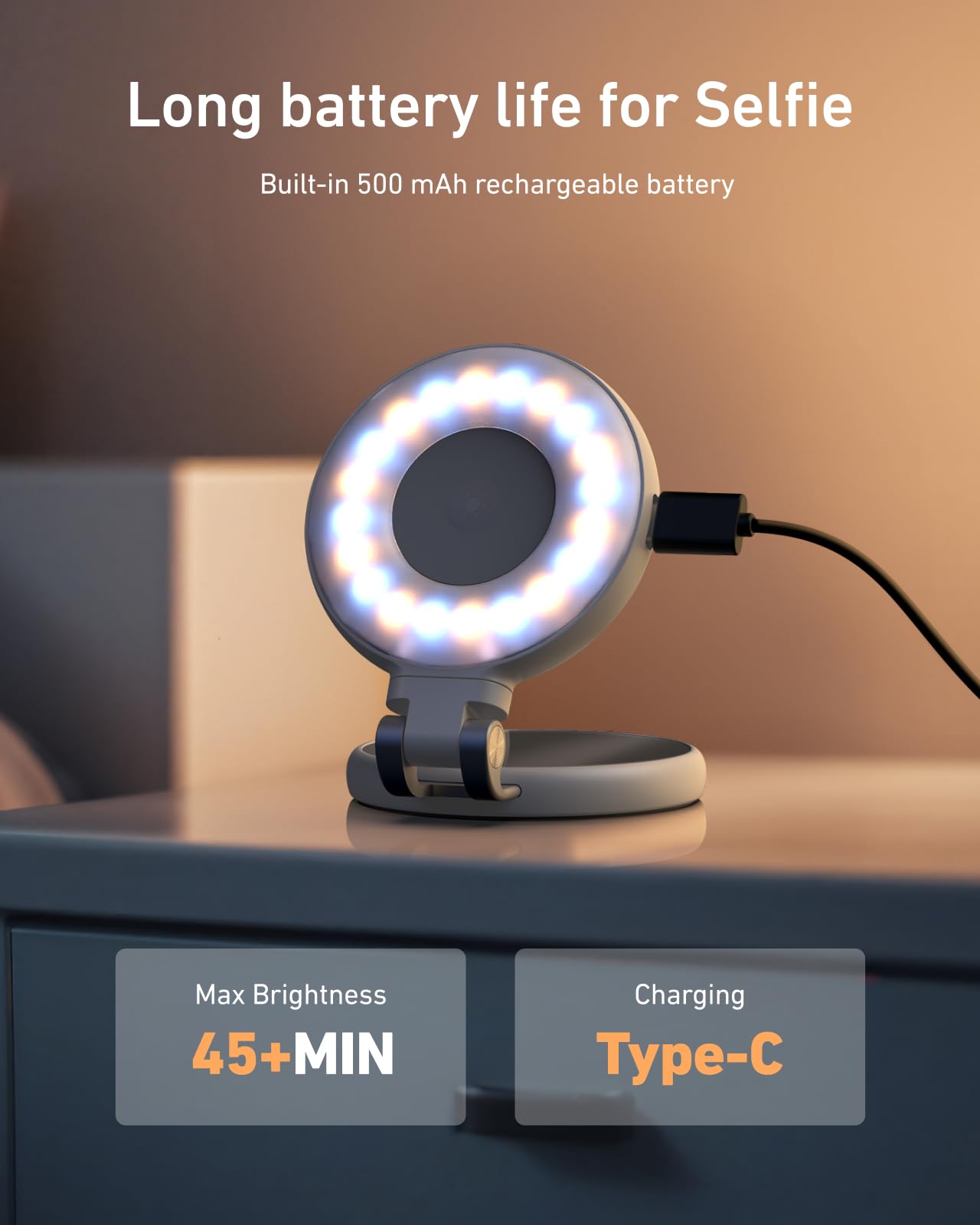 TELESIN C03 Magnetica Luce per Selfie, Luce Selfie per Telefono Compatibile con iPhone/Magsafe/Android, CRI97 360° Light per Video Foto con Specchio per Fotografia/TikTok/Chiamate Zoom/Video(Bianco)