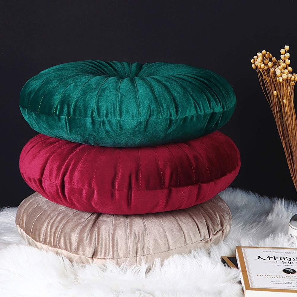 Velvet Round Throw Pillow Pleated Round Pillow Cushion Decoration for Couch Chair Bed Car Burgundy - Image 4