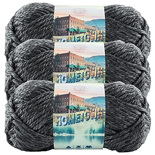 Image of Lion Brand Yarn Hometown Yarn, Super-Bulky Yarn for Knitting, Crocheting, and Crafting, 3 Pack, Chicago Charcoal | Super Bulky Acrylic Fiber for Warm Crochet Blankets, Knit Winter Hats, Chunky Cardigans, Soft Scarves, Weaving