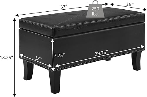 Miniatura 3 de Convenience Concepts Designs4Comfort Winslow - Banco otomano de almacenamiento de 32 pulgadas, reposapiés tapizado de transición y asiento, para