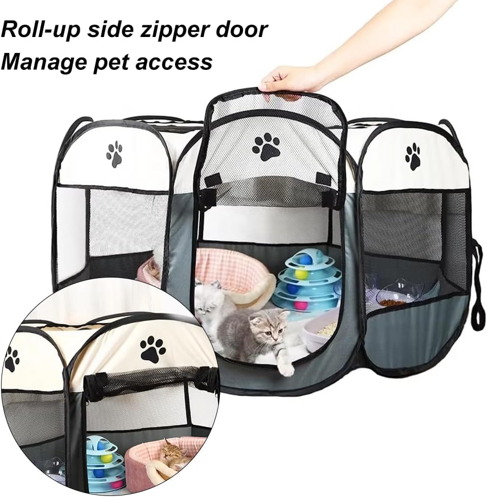 Parque Infantil Plegable para Perros, Parque Infantil portátil para Perros, Parque Infantil Impermeable de Tela Oxford, para Interiores y Exteriores, para Cachorros, Gatos, Perros, Conejos, 74 x 74 x 43 cm 6