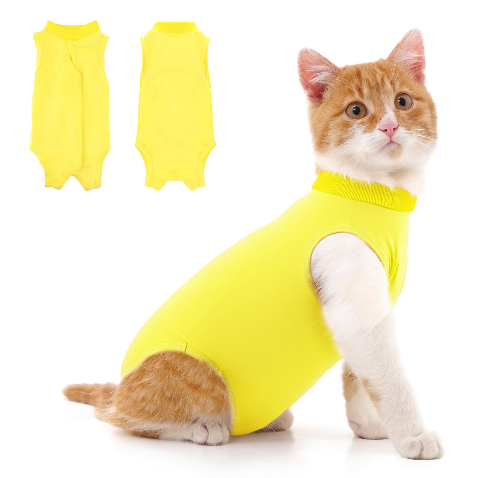 Coppthinktu Cat Recovery Suit in blue, cat wearing breathable post-op onesie | Mubboo