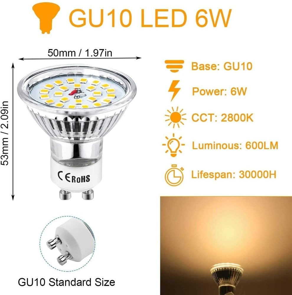 YSJX Lighting, Confezione da 20, Faretto LED Lampadina Illuminazione da Binario AC220V GU10 5W 480 Lumen Luce da Incasso(Cold White 6000K)