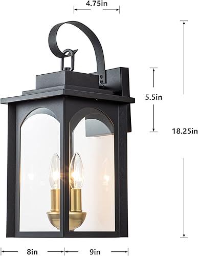 Miniatura 2 de Luces de pared para exteriores, luces negras para porche delantero, aplique de pared grande para exteriores, lámpara exterior con candelabro dorado,