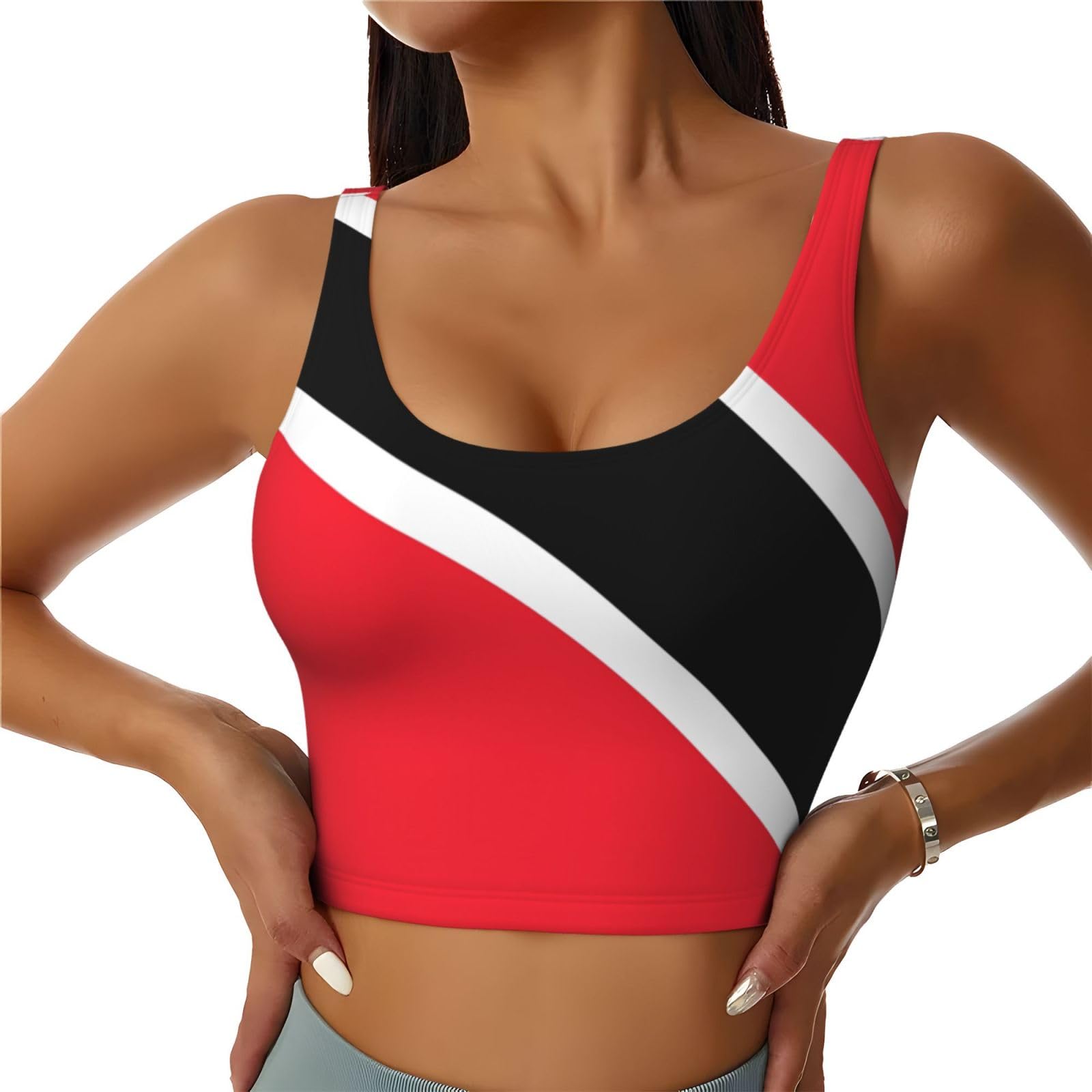 Flag of Trinidad and Tobago Sports Bra for Women - Yoga Tank Top,Sports Vest with Performance Stretch and Quick Dry Fabric, Black, XX-Large Short