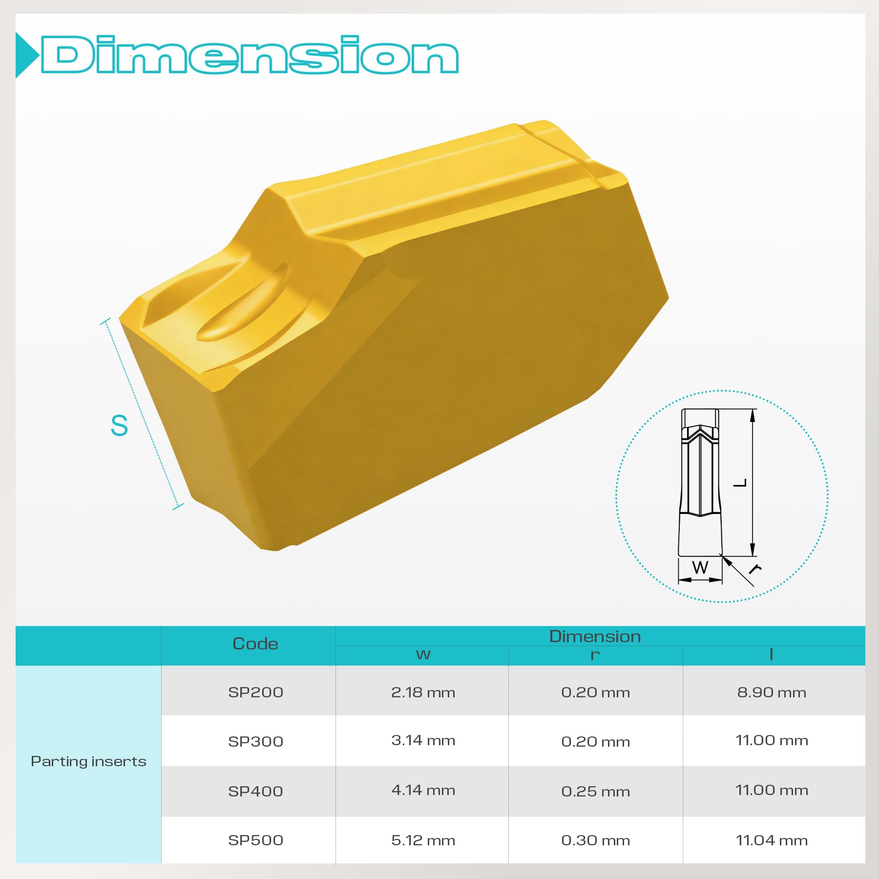 Plaquette de rechange GTN-3(SP300) pour outils de découpe SPB326/332, revêtement jaune CVD, 10 pièces