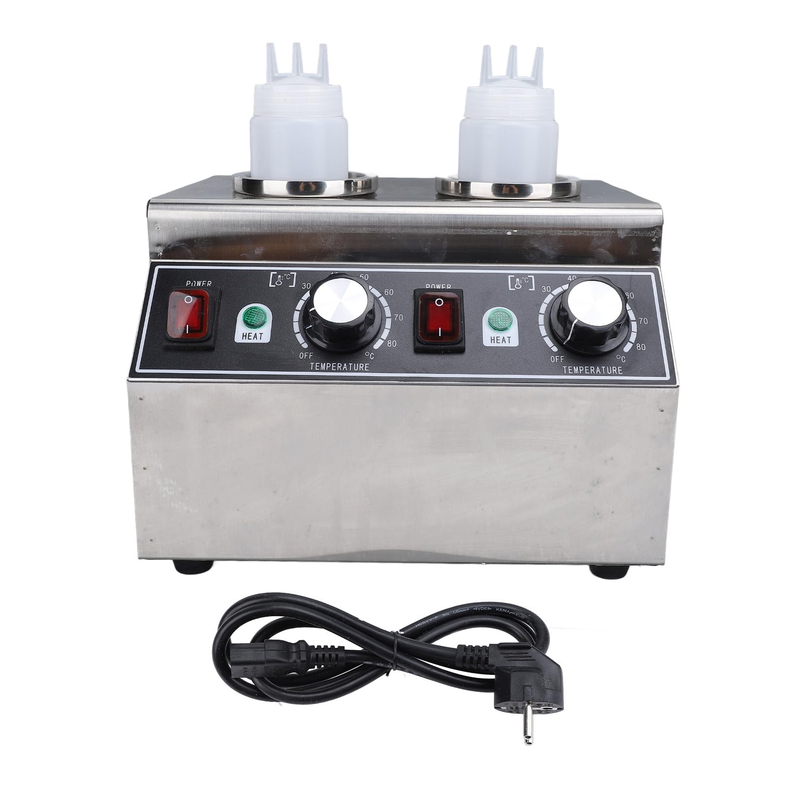 Fdit Calentador Eléctrico de Queso para Nachos, Dispensador de Chocolate Caliente con 2 Botellas, 320W, 30-85℃ Ajustable, para Mermelada, Chocolate y de Queso (Enchufe Europeo 220V)