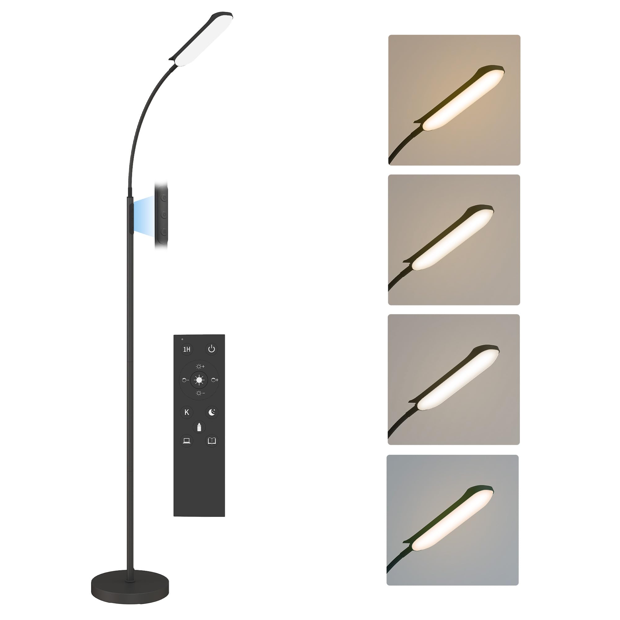HOMCOM Lampadaire sur pied LED dimmable avec télécommande, contrôle tactile, température couleur et luminosité réglables