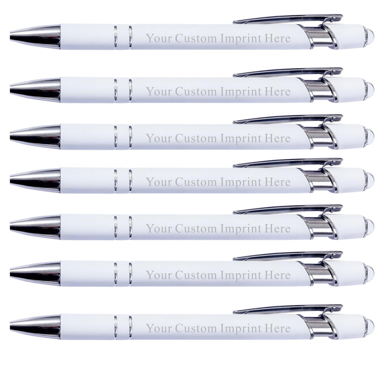 Personalized Pens with Stylus - Custom Metallic Printed Name Pens with Black Blue Ink - Business Advertising- Imprinted with Logo or Message(50 count, White)