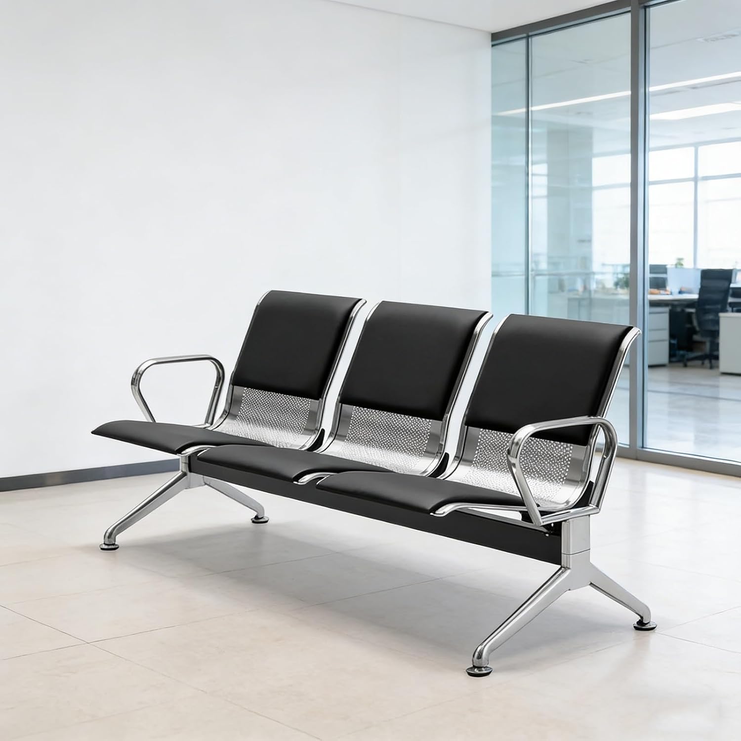 Gtzly Airport Reception Chair with Armrest, PU Waiting Room Chairs Sofa Furniture, Solon Bench for Lobby Airport Office Barber Shop Bank and Mall(Gray,65x65x78cm/26x26x31in)