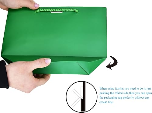 Miniatura 6 de HUAPRINT Bolsas de regalo con asas, bolsas de recuerdo de fiesta con cinta de lazo, 12 bolsas de papel verde para cumpleaños, boda, dama de honor,