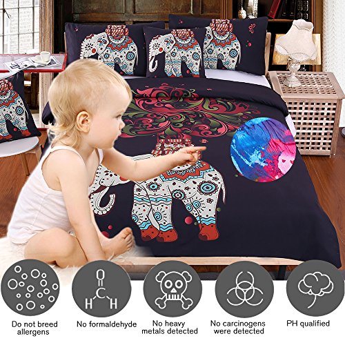 Sleepwish 4 Pcs Bohemian Bedspread Ethnic Elephant Tree Duvet Cover Exotic Boho Duvet Cover Elephant Bed Set Twin Size #TOP4