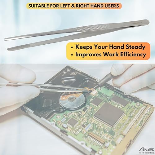 Miniatura 6 de Pinzas multiusos de mango largo, pinzas de acero inoxidable rectas y curvas, puntas dentadas romas con cómodo mango acanalado para un agarre fuerte,