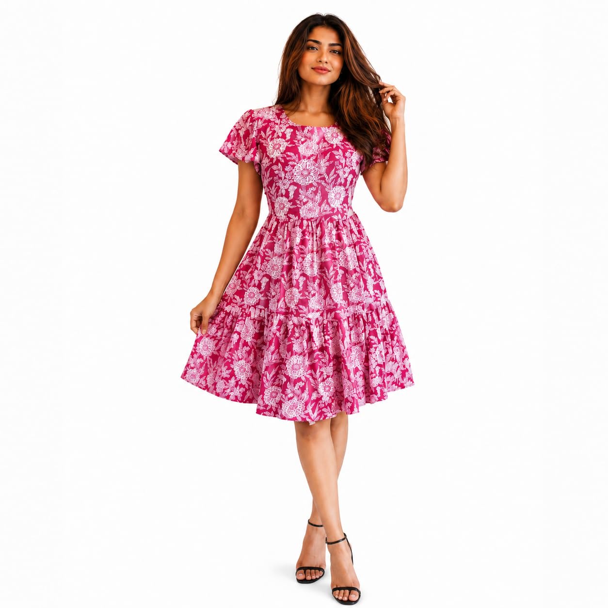 Stylish Pure Cotton Maxi Dress for Women & Girls | Floral Printed Casual Summer Dress | Regular Fit | Short Sleeve-picture-37