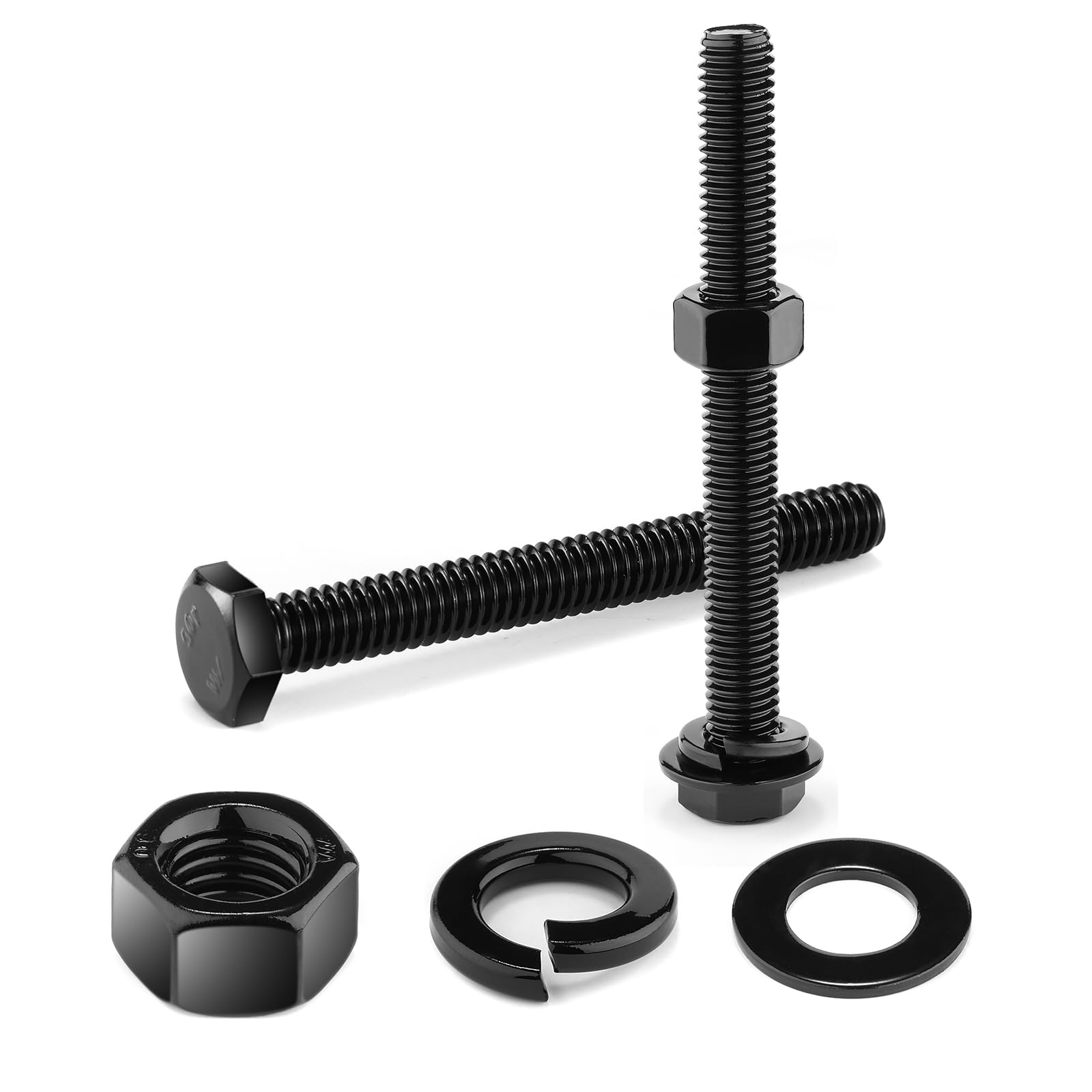 1/4-20 x 4 Hex Head Screw Bolt, Nuts, Flat & Lock Washers, 10Pcs 18-8 (304) Stainless Steel, Fully Threaded, Black Oxide by SG TZH
