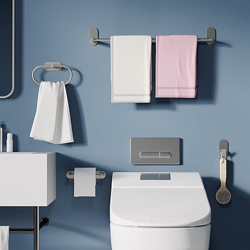 Miniatura 3 de Toallero autoadhesivo para baño, acero inoxidable de 24 pulgadas y aleación de zinc, sin taladro, toallero resistente, para cocina, gabinete,