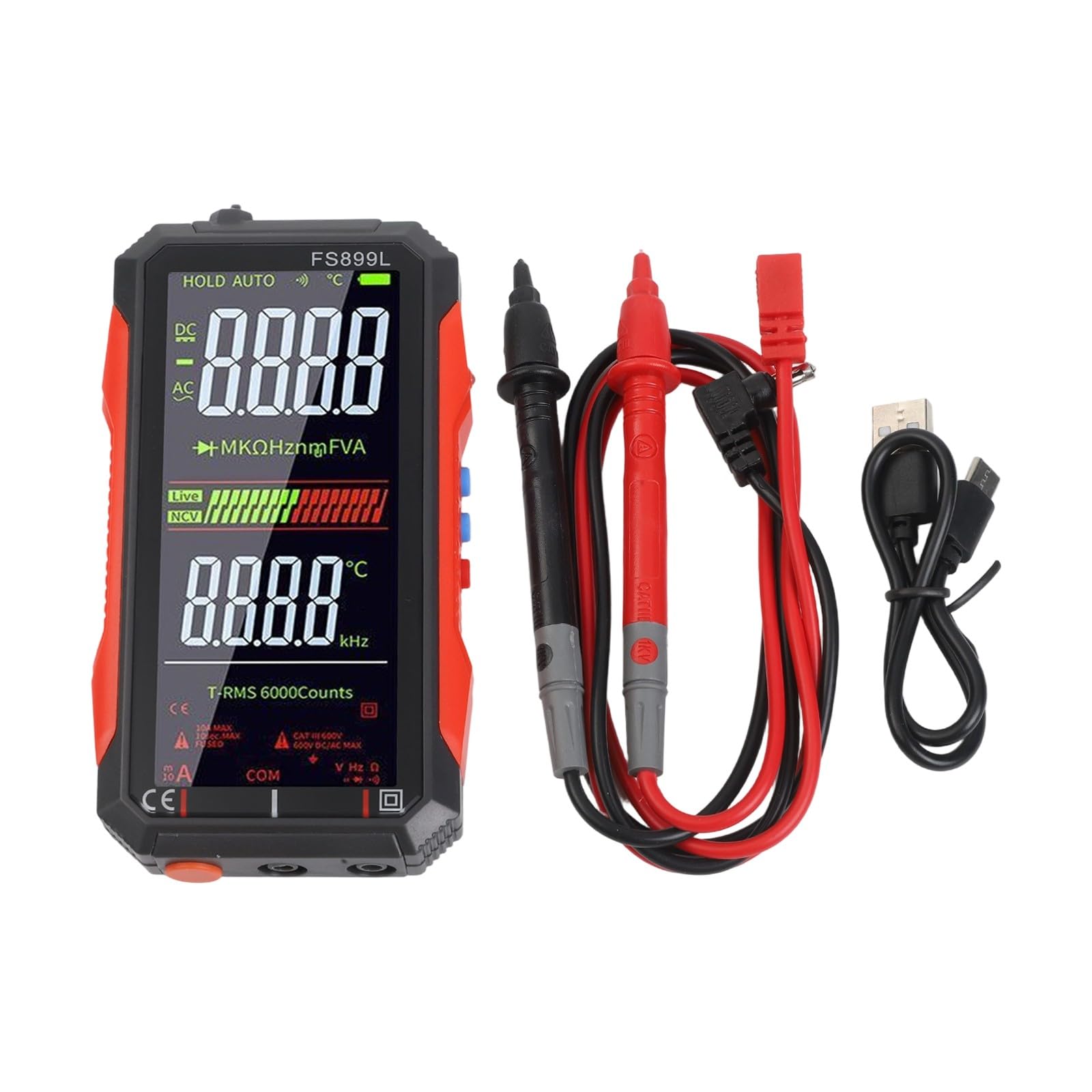 SPORTARC Digital Multimeter Voltmeter Amperemeter True RMS 6000 Counts USB-C Wiederaufladbar mit Hintergrundbeleuchtung und Taschenlampe für Elektriker Home DIY
