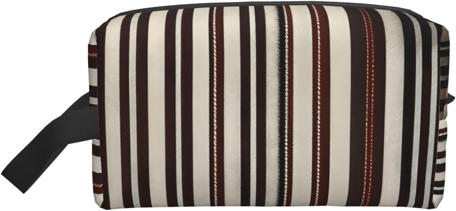 Brown Stripe Print Large Capacity Travel Toiletry Bag for Women Men Cosmetic Pouch Daily Organizer