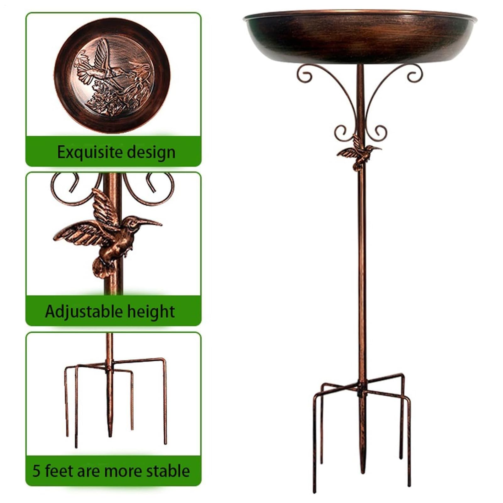 Vogeltränke für draußen – Hof-Vogelfutterspender, stehende Metall-Vogelfutterschale, Dekoration für Hof, Terrasse, Deck, Hinterhof, Balkon, Outdoor