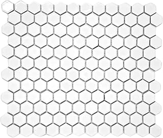 Tenedos 1-Inch White Glossy Hexagon Porcelain Mosaic Tile for Bathroom W...