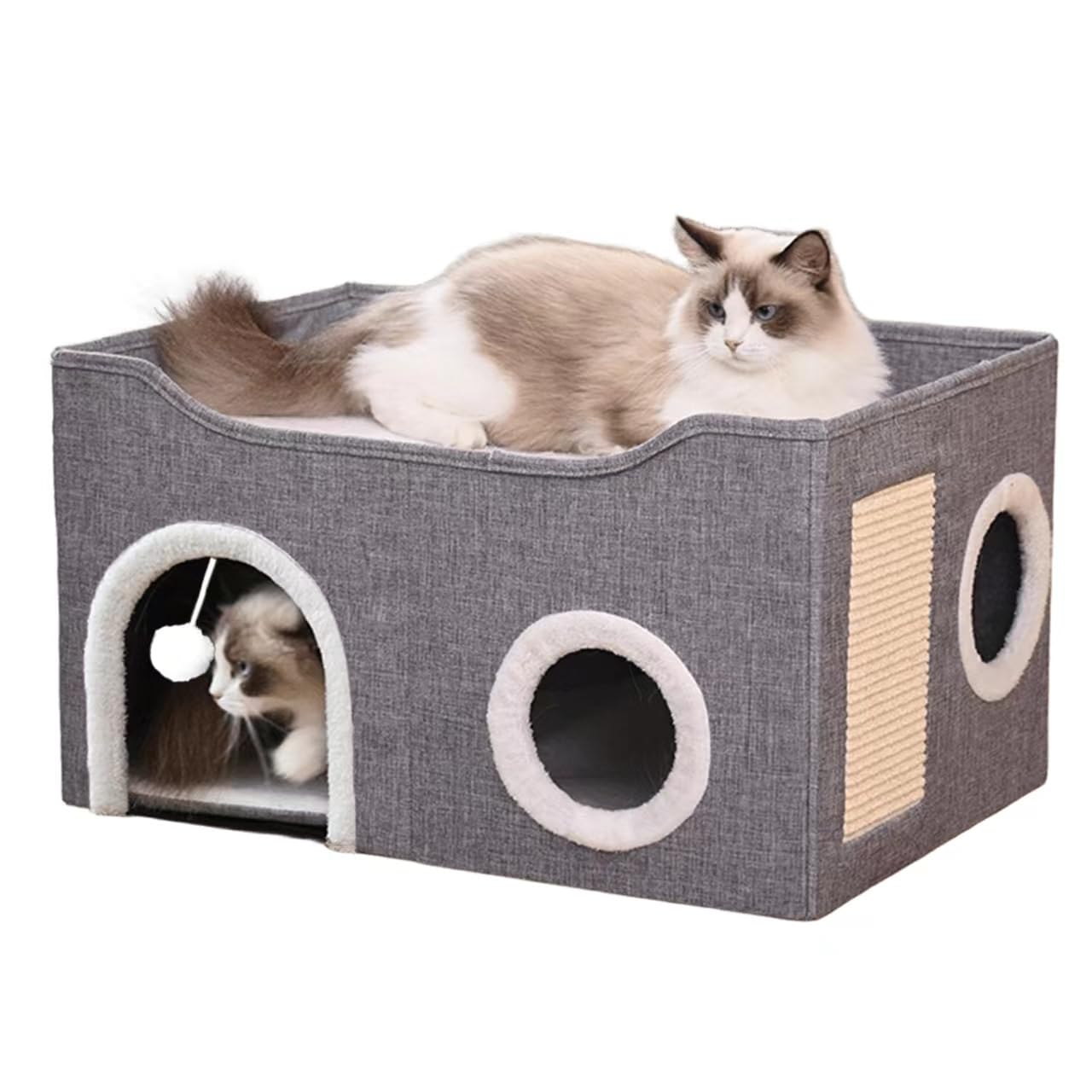 ERNAN Cat Beds,Cat Bed for Indoor Cats, Foldable Cat House,Large Soft Cave Bed with Scratching Board for Small Medium Pets (Grey, M) — image 1