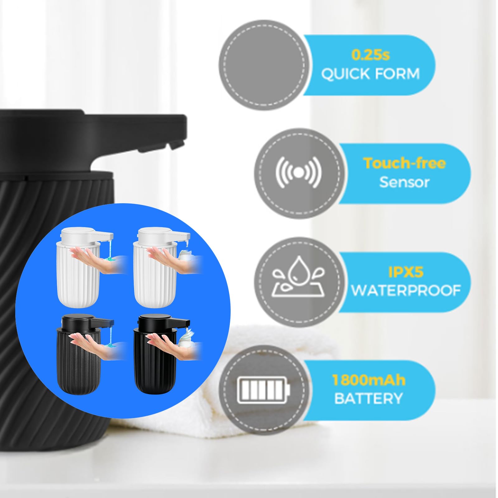 PANGBOER Dispensador de jabón para encimera automática Diseño Recargable para Cocina Área de Lavado de Manos y colocación del Fregadero del baño de jabón sin Contacto Dispensador Recargable Lavado