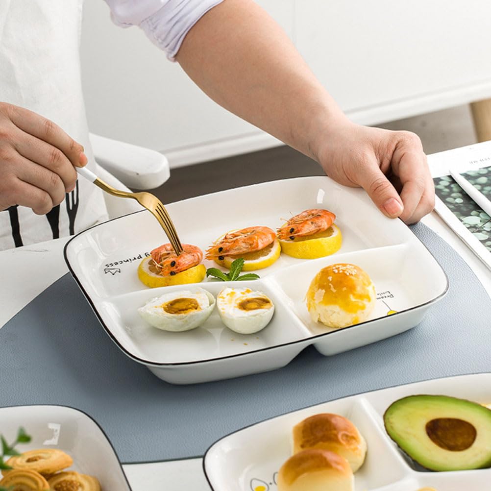 Assiette à petit-déjeuner en céramique avec compartiments – Assiette triple de 25,4 cm pour adultes, assiette divisée en porcelaine pour la maison, les restaurants, les hôtels