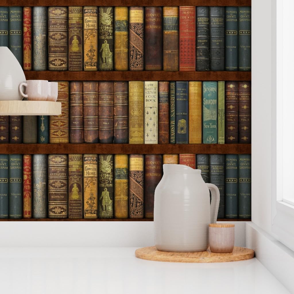Peel & Stick Wallpaper 3ft x 2ft - Library Shelves Photographic Victorian Old World Books Literary Book Fancy Custom Removable Wallpaper by Spoonflower
