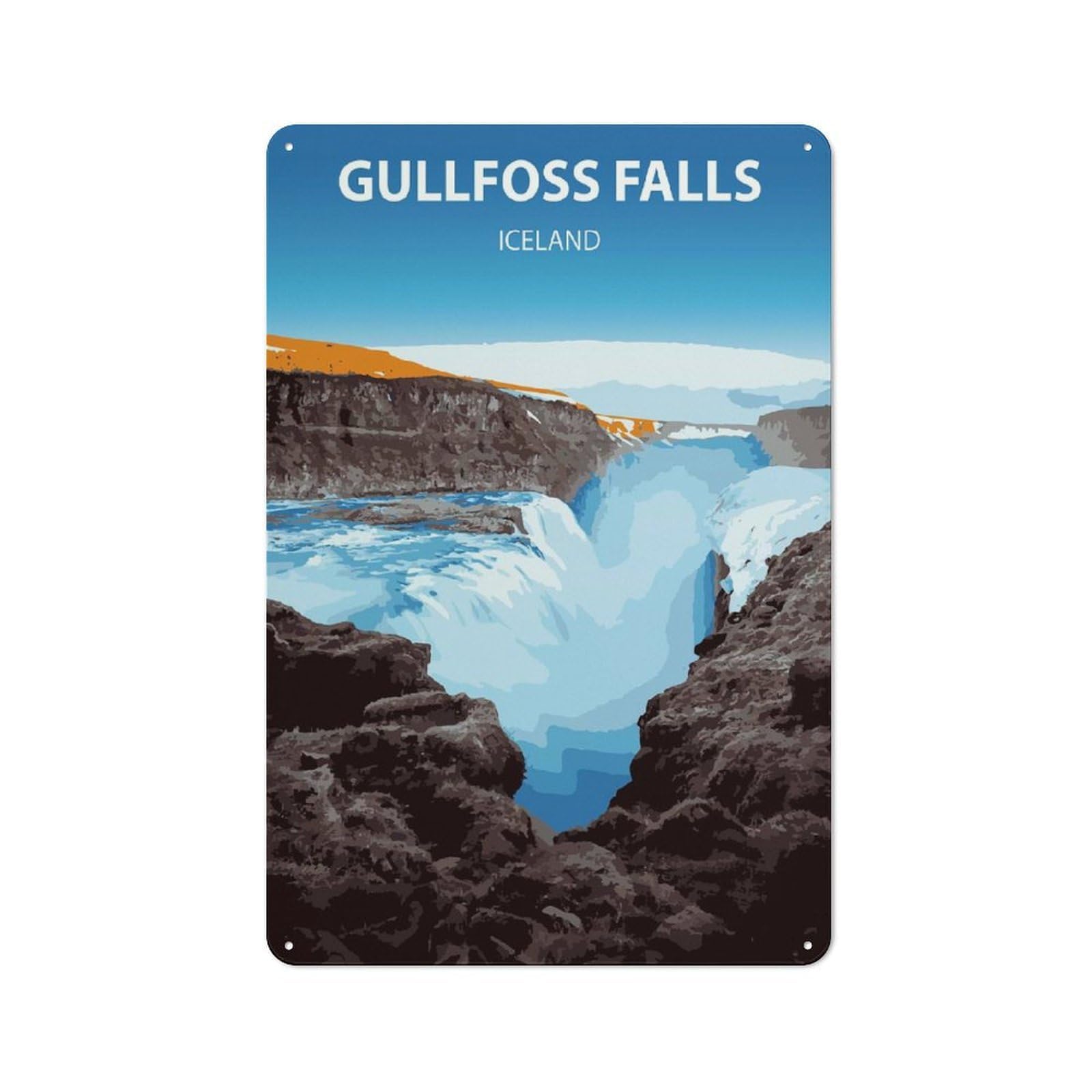 Junmoney Gullfoss Falls Iceland Art Tin Wall Plaque 30X20cm With For Café Or Restaurant, Suited To Restaurant Decor Fans