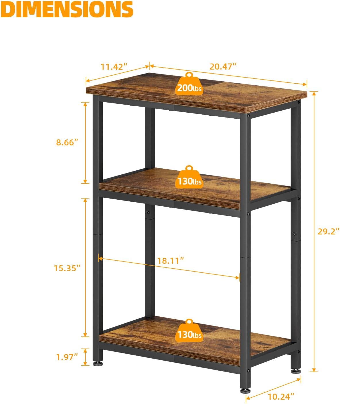 APPLOYN 5-10 Gallon Fish Tank Stand, Aquarium Stand with 3-Tier Storage Shelf, Heavy Duty Metal Frame for Turtle Reptile Terrarium Tank Stand, for Living Room, 20.5" L x 11.4" W x29.2" H, Vintage Brown