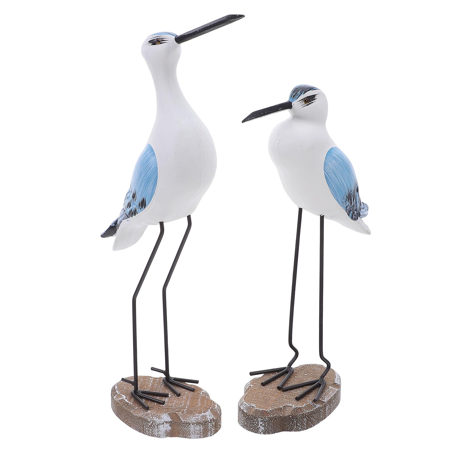 Housoutil Juego de 2 Estatuas de Gaviotas de Madera Tallada de 30 y 33 CM Decoración Costera Náutica para Jardín Repisa o Sala de Estar Figuras de Ave Marina para Casa de Playa