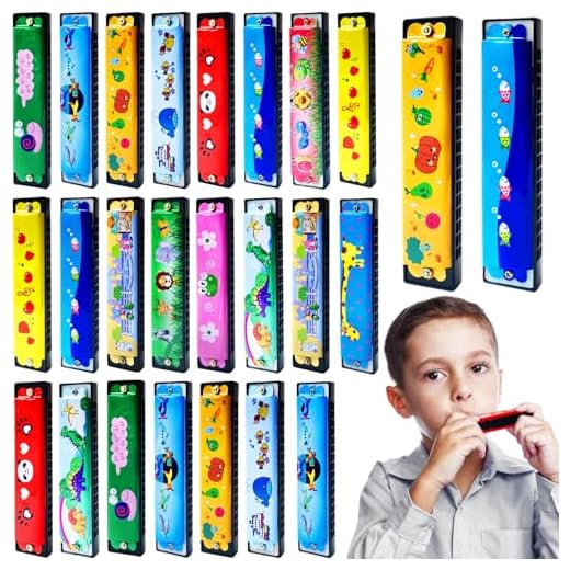 24 Pcs Kids Harmonica,Cartoon Harmonica Toy with Double Row