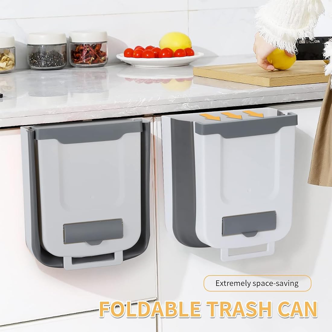 JUVEL Pattumiera pieghevole da cucina, 10 l, da appendere, cestino per la spazzatura da bagno, per auto, porte dell'armadio, campeggio, ufficio e camera da letto