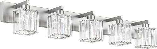 Miniatura 18 de Aipsun Accesorios de Lámparas de Tocador de Baño Lámpara de Tocador de Cristal 5 Luces Moderna de Latón Accesorios de Iluminación de Baño (Excluye