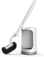 HAMITOR Curved S-Shaped Toilet Brush & Holder Set - Deep Cleans Under Rim, Compact Hidden Storage for Small Bathrooms & RVs - White