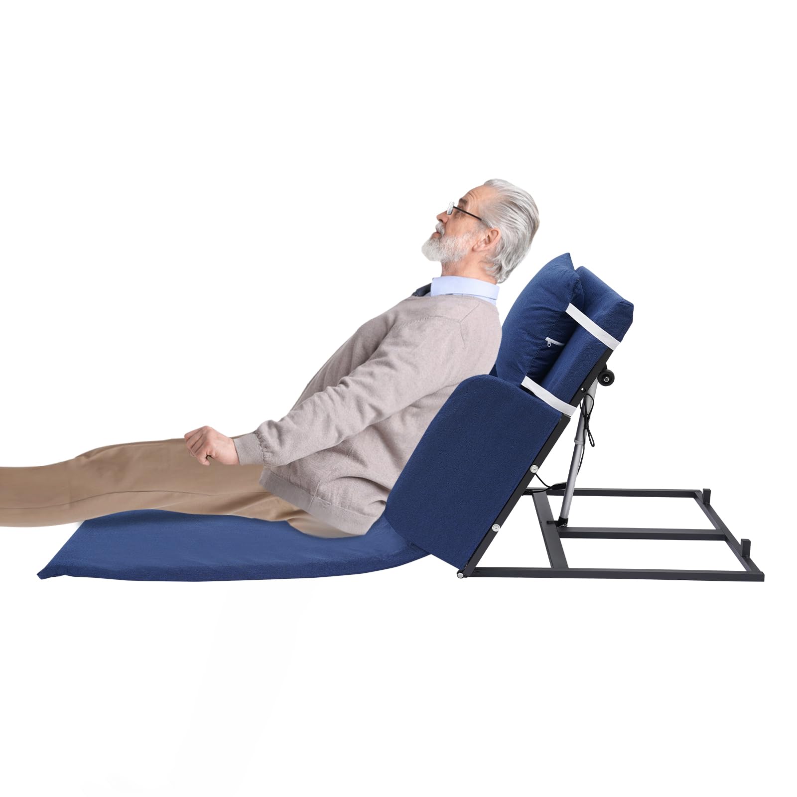 Electric Lifting Backrest for Bed, 2-80° Adjustment Angle Lifting Bed Backrest, 330 lbs Capacity with Pillow Cover and Remote Control for Elderly, Pregnant Women (Blue, 74.8 x 29.53 x 28.74in)