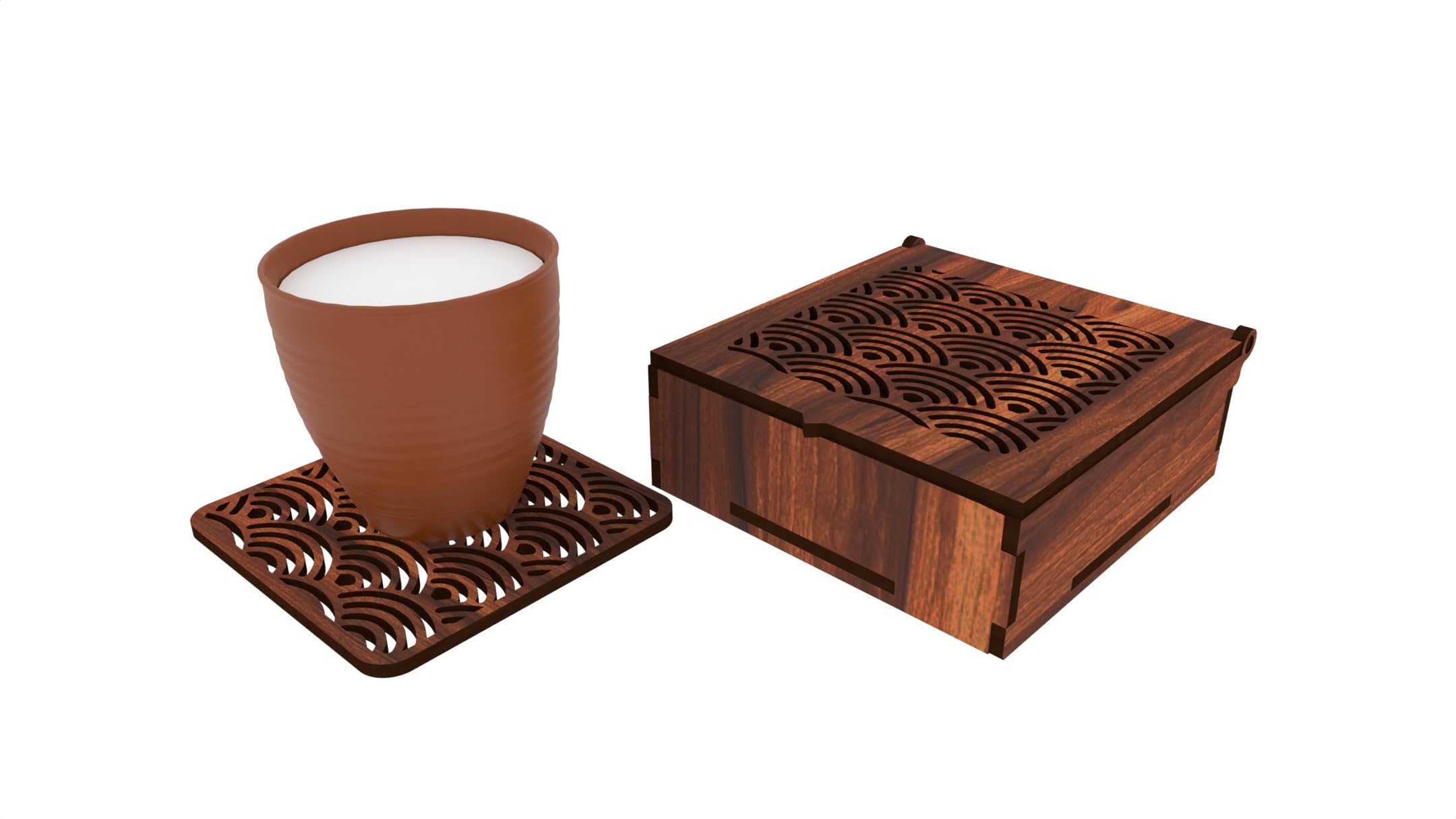 12 FOX Wooden Tea Coaster Asian Red Wood Handcrafted Coasters Home Kitchen for Tea & Coffee Table Décor Set of 6 |10.5x10cm TCCOST010D 3