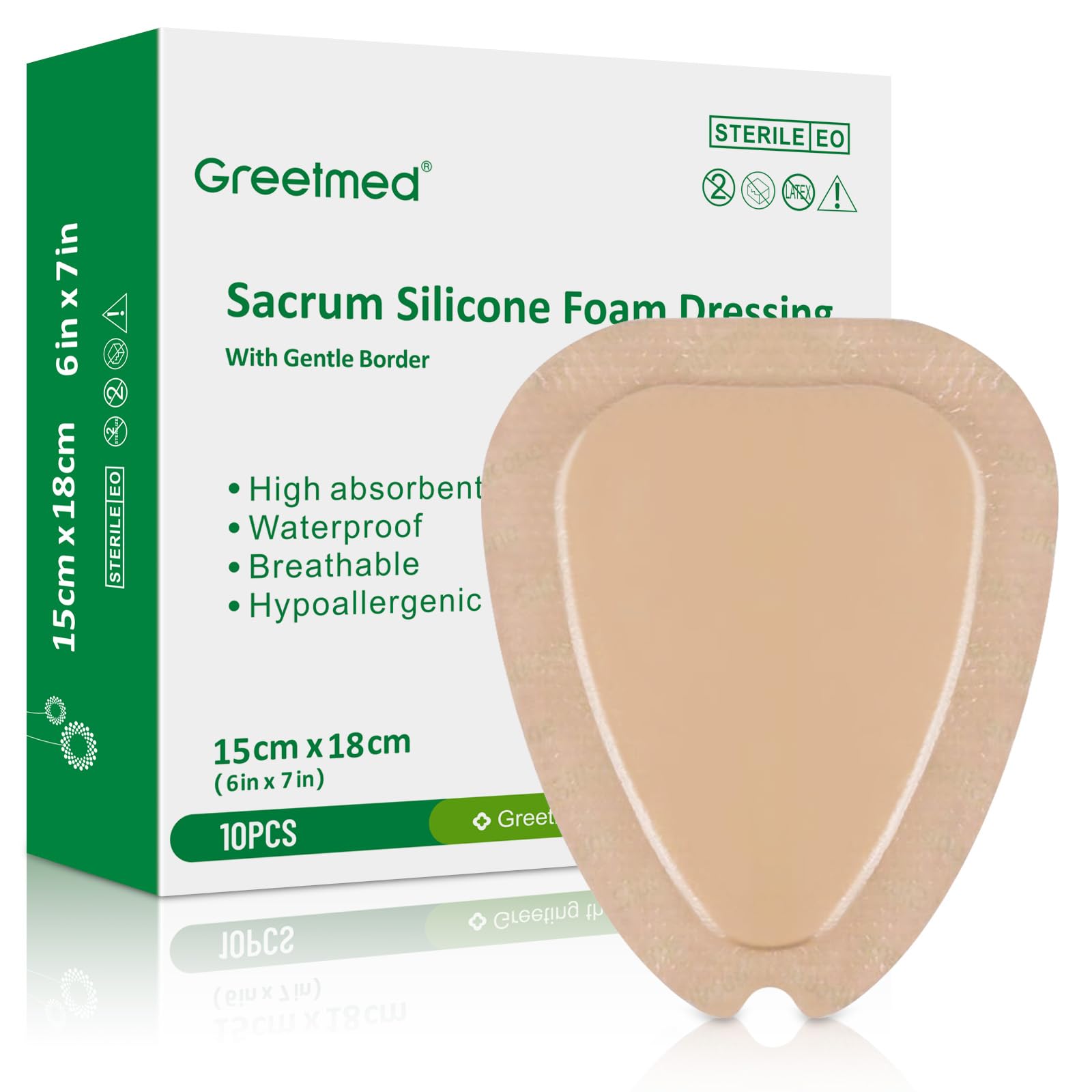 Sacrum Foam Dressing with Border Silicone Adhesive 6"x7" Waterproof Sacral Wound Dressing, High Absorbent Pads Breathable Bed Sore Pressure Wound Care