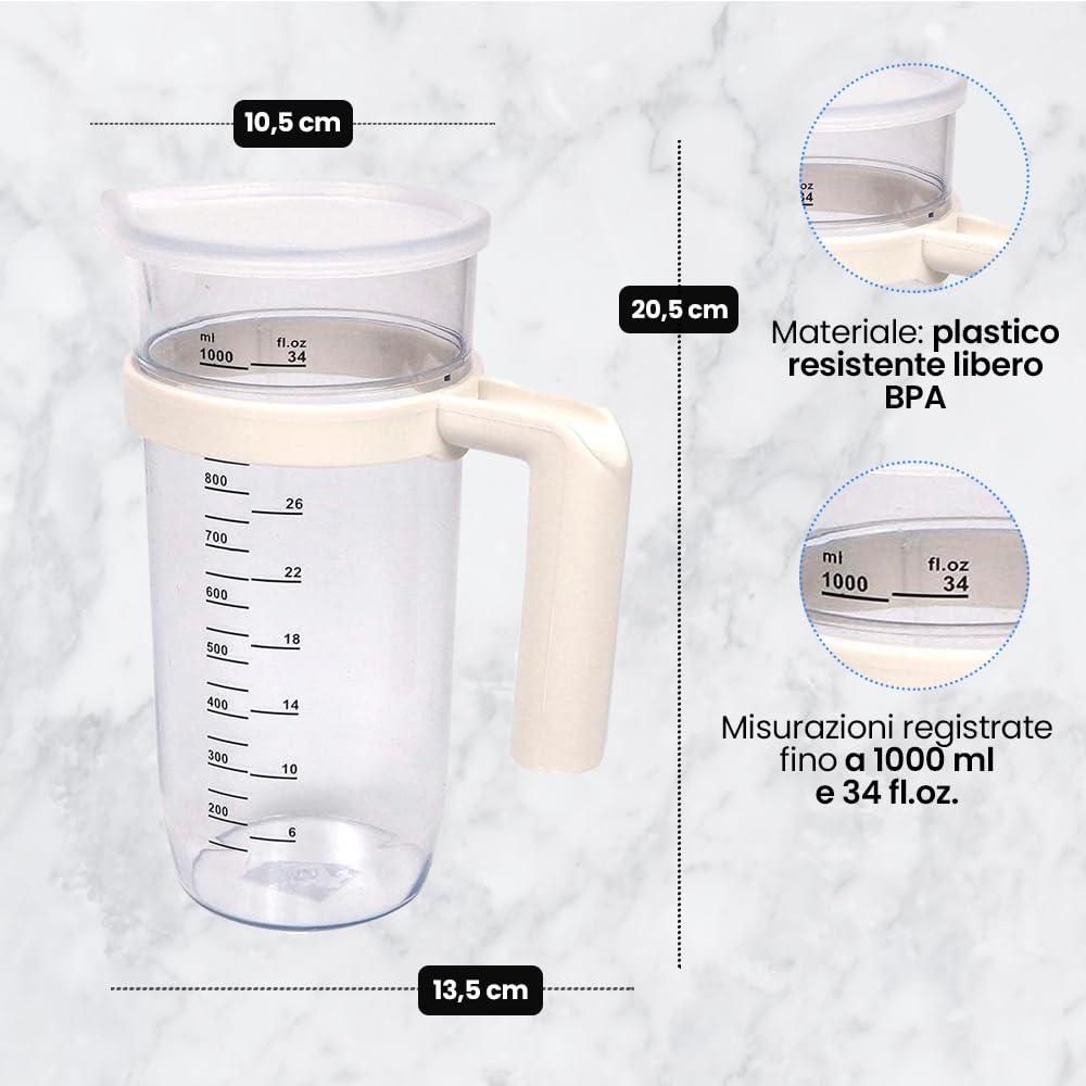 Anakel Home Caraffa graduata con coperchio Capacità 1 litro I Misurino per frullatore a immersione I Plastica resistente