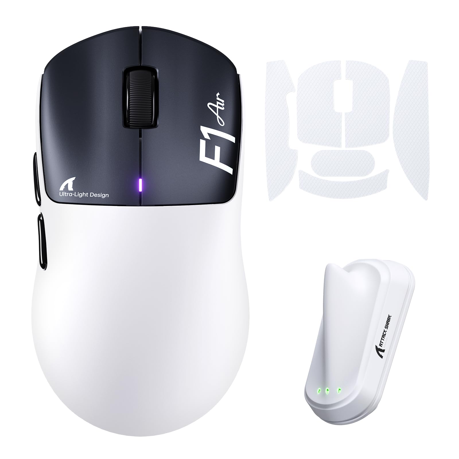 ATTACK SHARK F1 AIR Mouse Gaming Wireless 39g 8K PAW3955MAX, Nero Bianco B