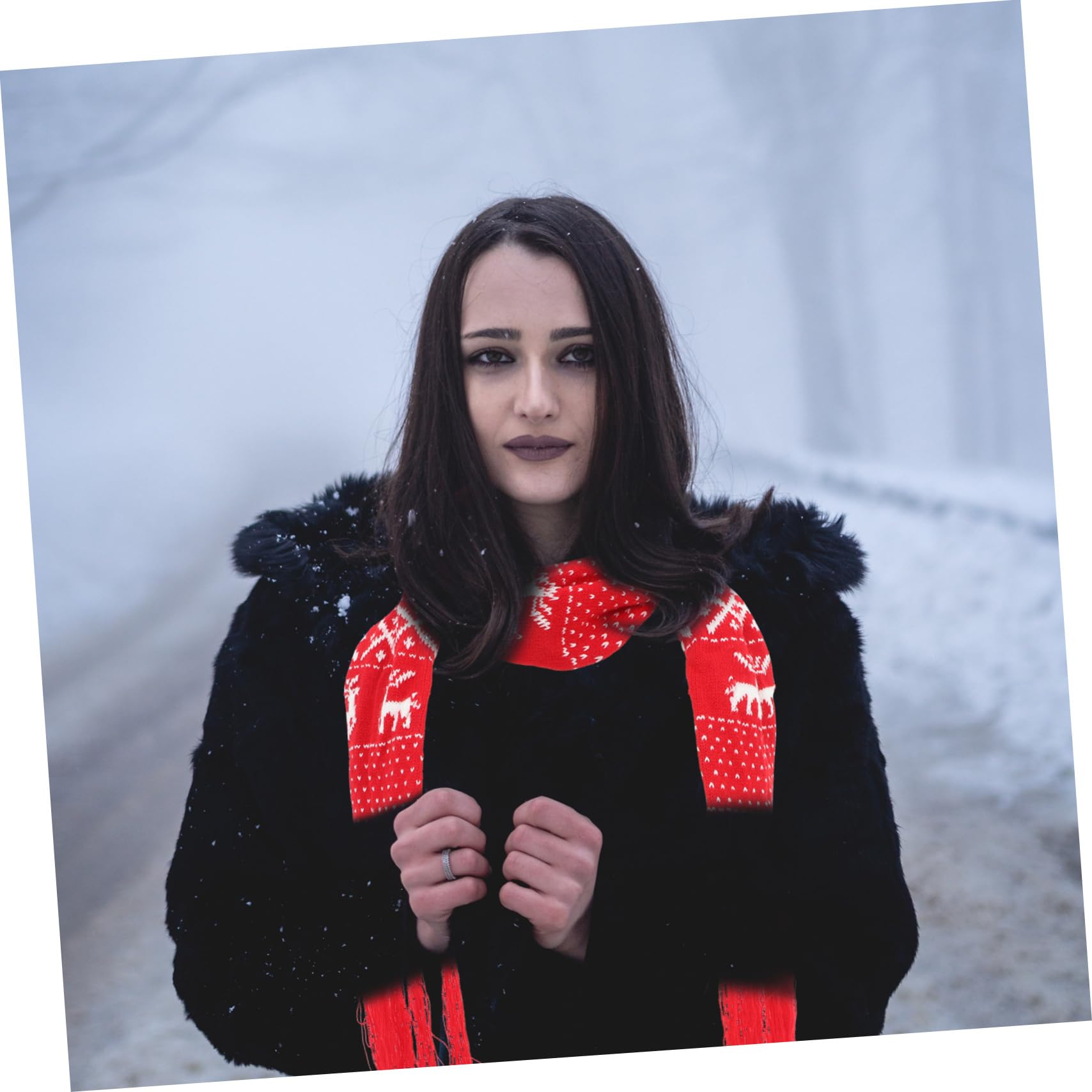 Homoyoyo Sciarpa Natalizia in Lana Lavorata a Maglia Rossa, Sciarpa Invernale Calda e Morbida Dettagli Natalizi, per Occasioni Casual Freddo Inverno