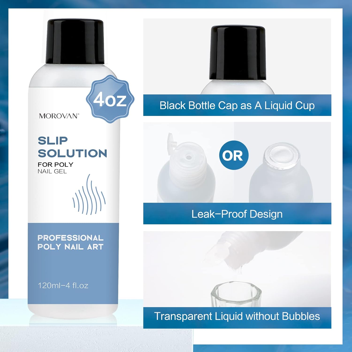 Morovan Poly Gel Slip Solution 120ml Extension Nail Liquid Slip Solution Anti-stick Poly Gel Slip Solutions for Poly Nail Gel with Brush Bottle Cap as A Liquid Cup Easy DIY Poly Gel Nail : Beauty & Personal Care